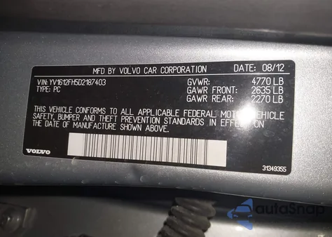 2013 Volvo S60 T5 from USA, damaged, VIN YV1612FH5D2187403